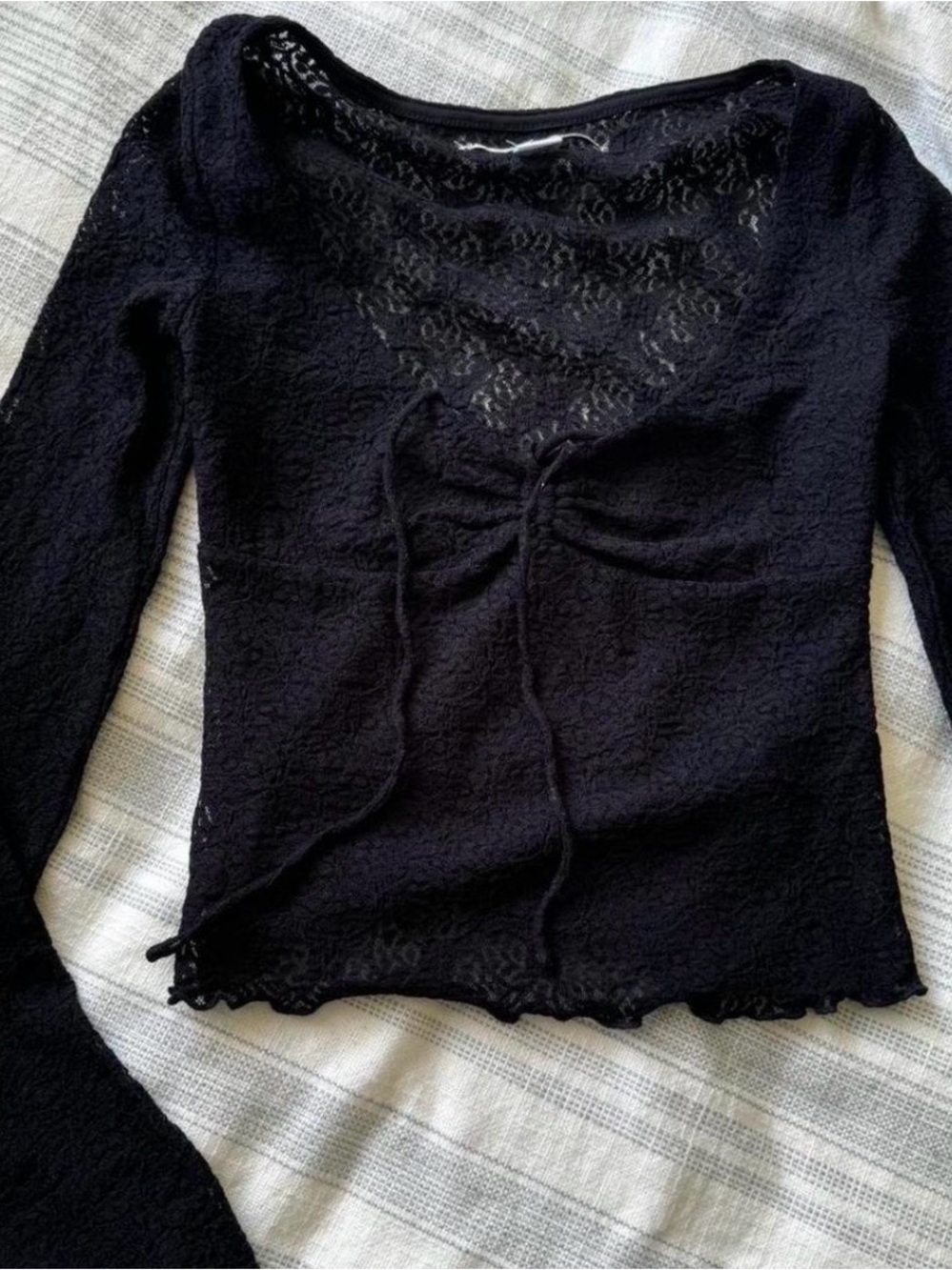 Kimchi Blue Black Lace Tie-Front Long Sleeve Top